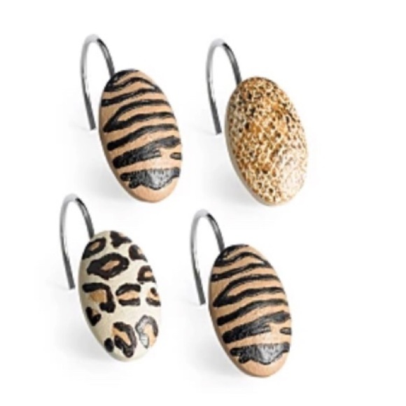 Animal Print Shower Hooks Set of 12 Resin Hooks Gazelle Collection Multicolor - Picture 1 of 12